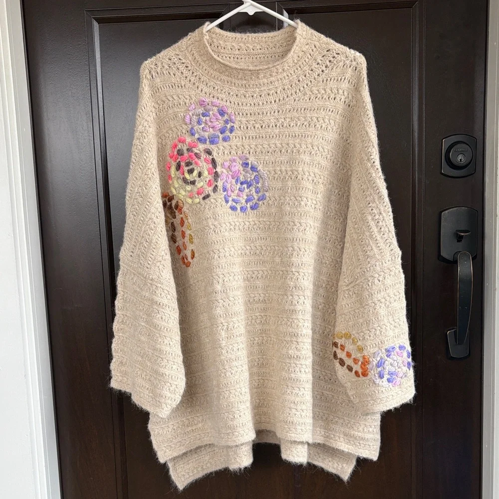 NWT John Mark Wool Blend Embroidered 3/4 Sleeve Mock Neck Sweater 1X Retail $110 - Picture 5 of 13